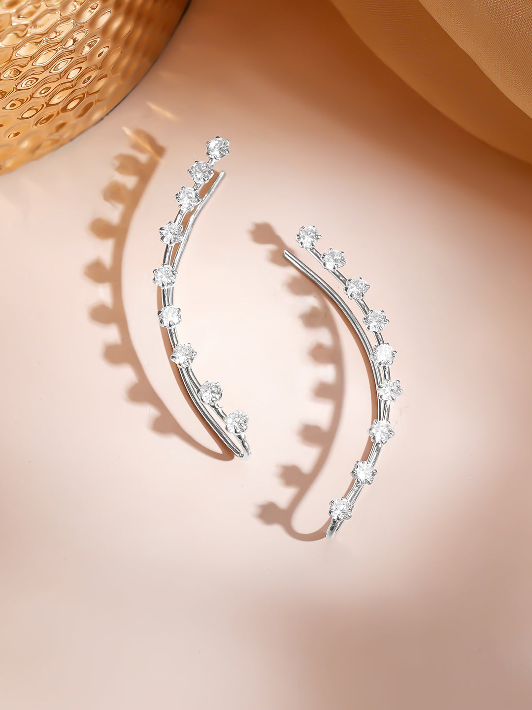 【Rubans】 Rhodium Plated American Diamond Zirconia Ear Cuffs｜ロジウムメッキ アメリカンダイヤモンド ジルコニア イヤカフ（長さ 5.3 cm）