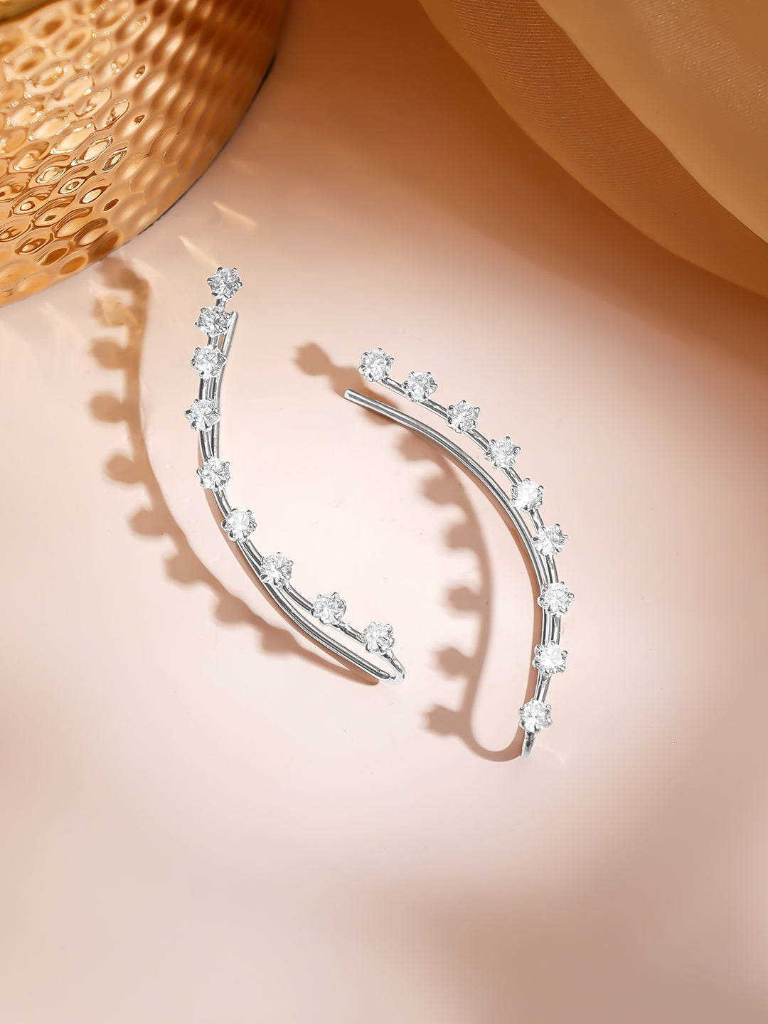 【Rubans】 Rhodium Plated American Diamond Zirconia Ear Cuffs｜ロジウムメッキ アメリカンダイヤモンド ジルコニア イヤカフ（長さ 5.3 cm）