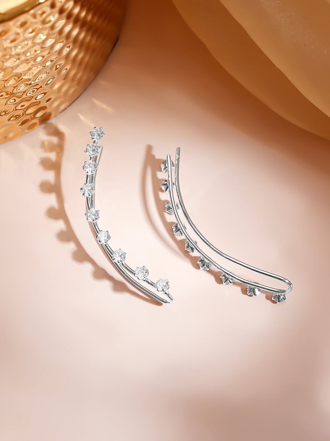 【Rubans】 Rhodium Plated American Diamond Zirconia Ear Cuffs｜ロジウムメッキ アメリカンダイヤモンド ジルコニア イヤカフ（長さ 5.3 cm）