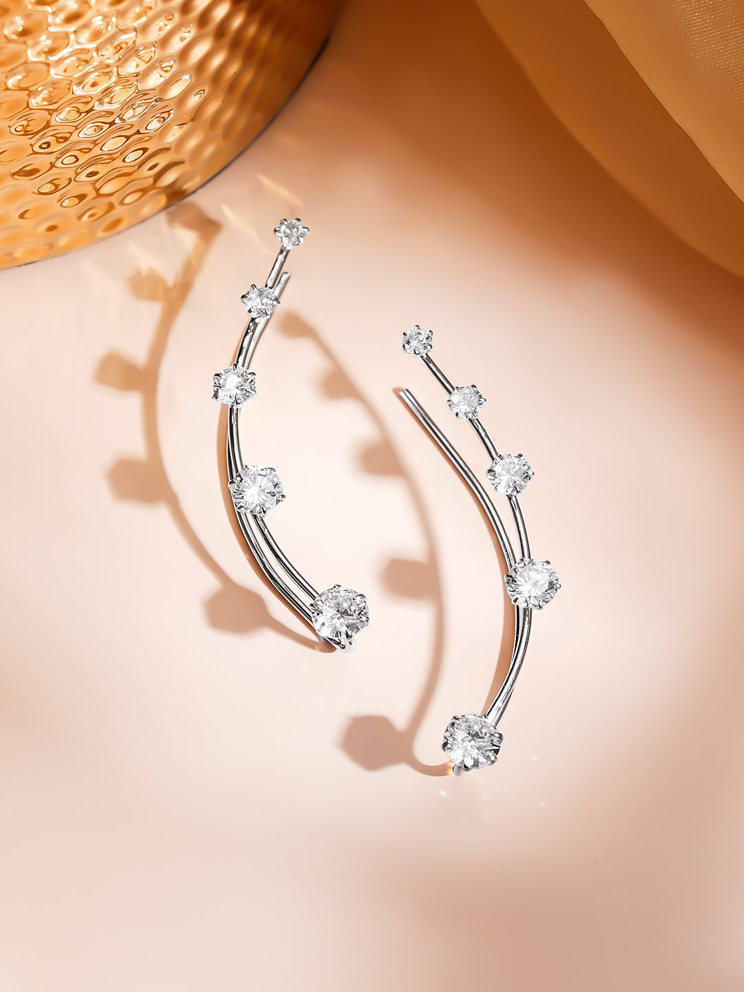 【Rubans】 Rhodium Plated American Diamond Zirconia Ear Cuffs｜ロジウムメッキ アメリカンダイヤモンド ジルコニア イヤカフ（長さ 5.5 cm）