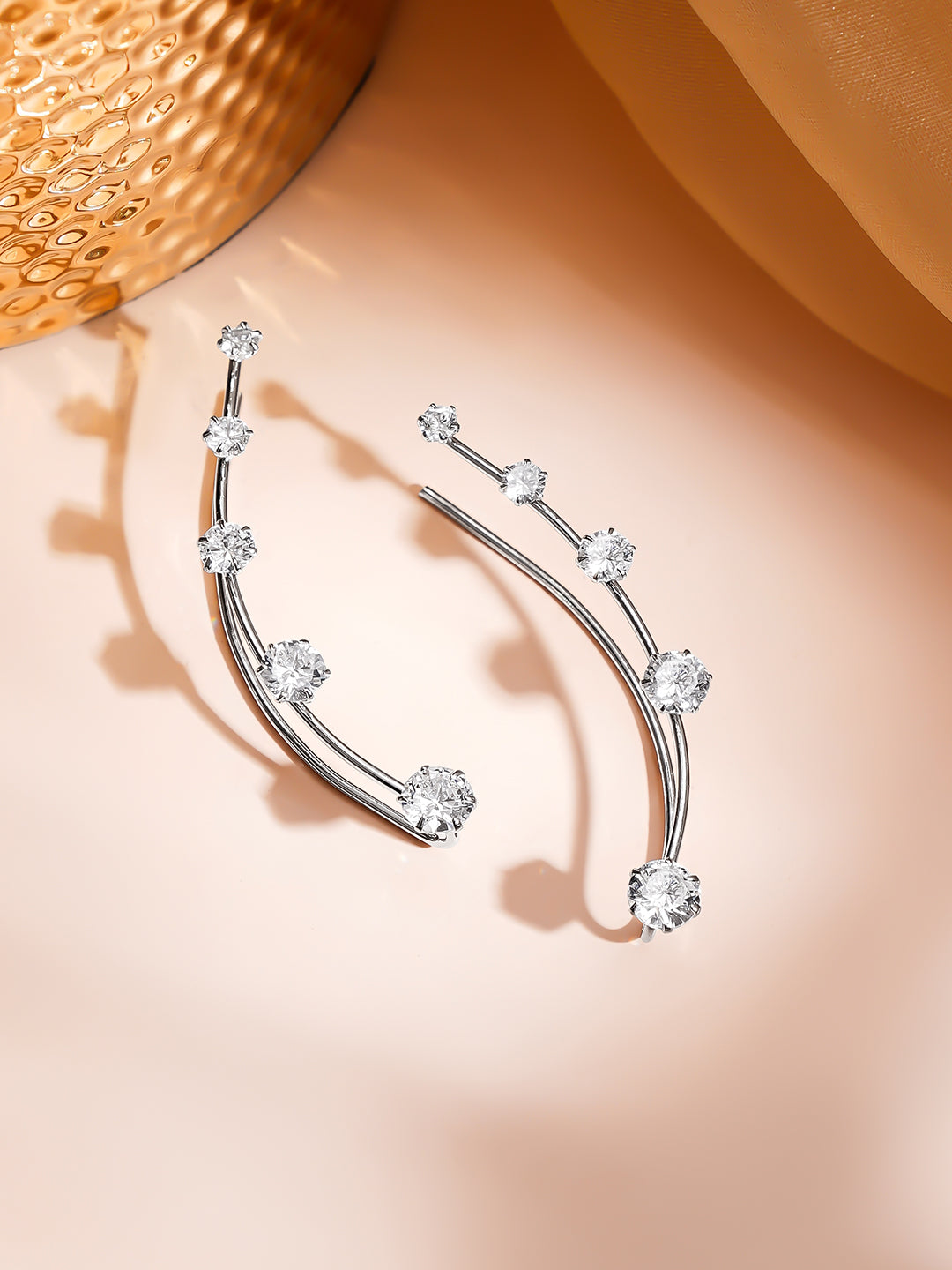 【Rubans】 Rhodium Plated American Diamond Zirconia Ear Cuffs｜ロジウムメッキ アメリカンダイヤモンド ジルコニア イヤカフ（長さ 5.5 cm）