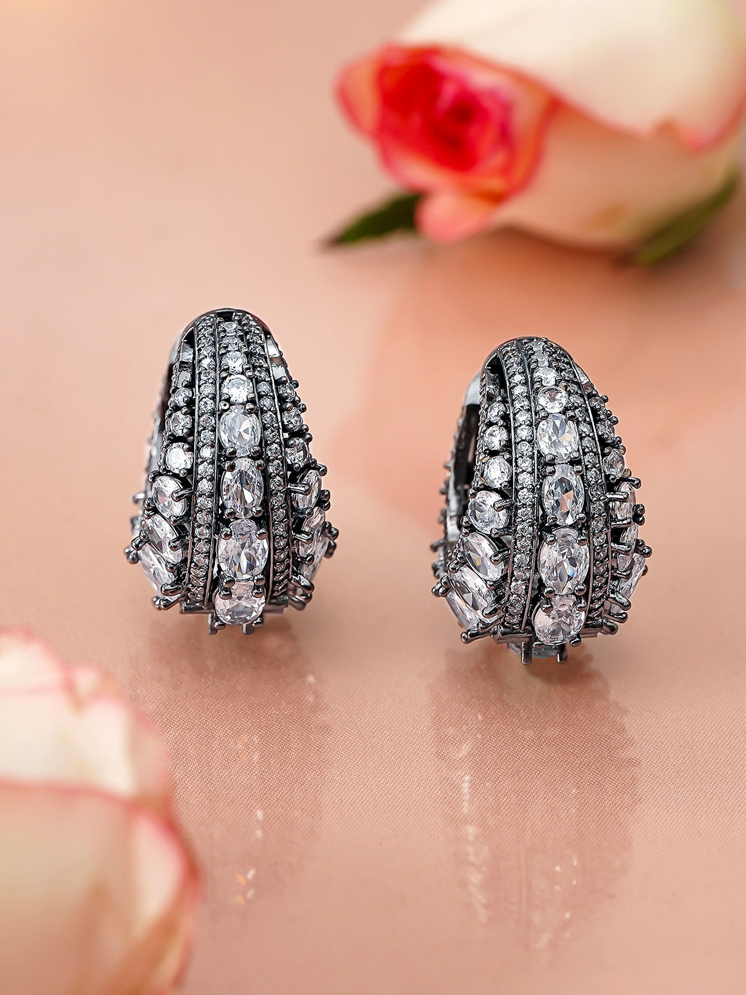 Statement Arc American Diamond Zirconia Hoop Earrings フリーサイズ