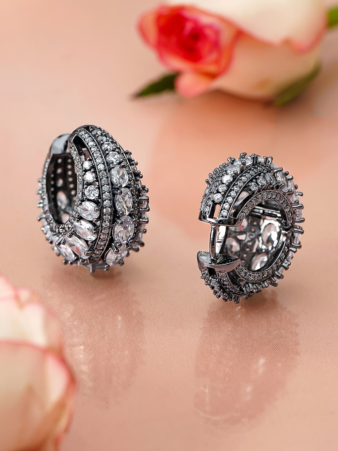 Statement Arc American Diamond Zirconia Hoop Earrings フリーサイズ