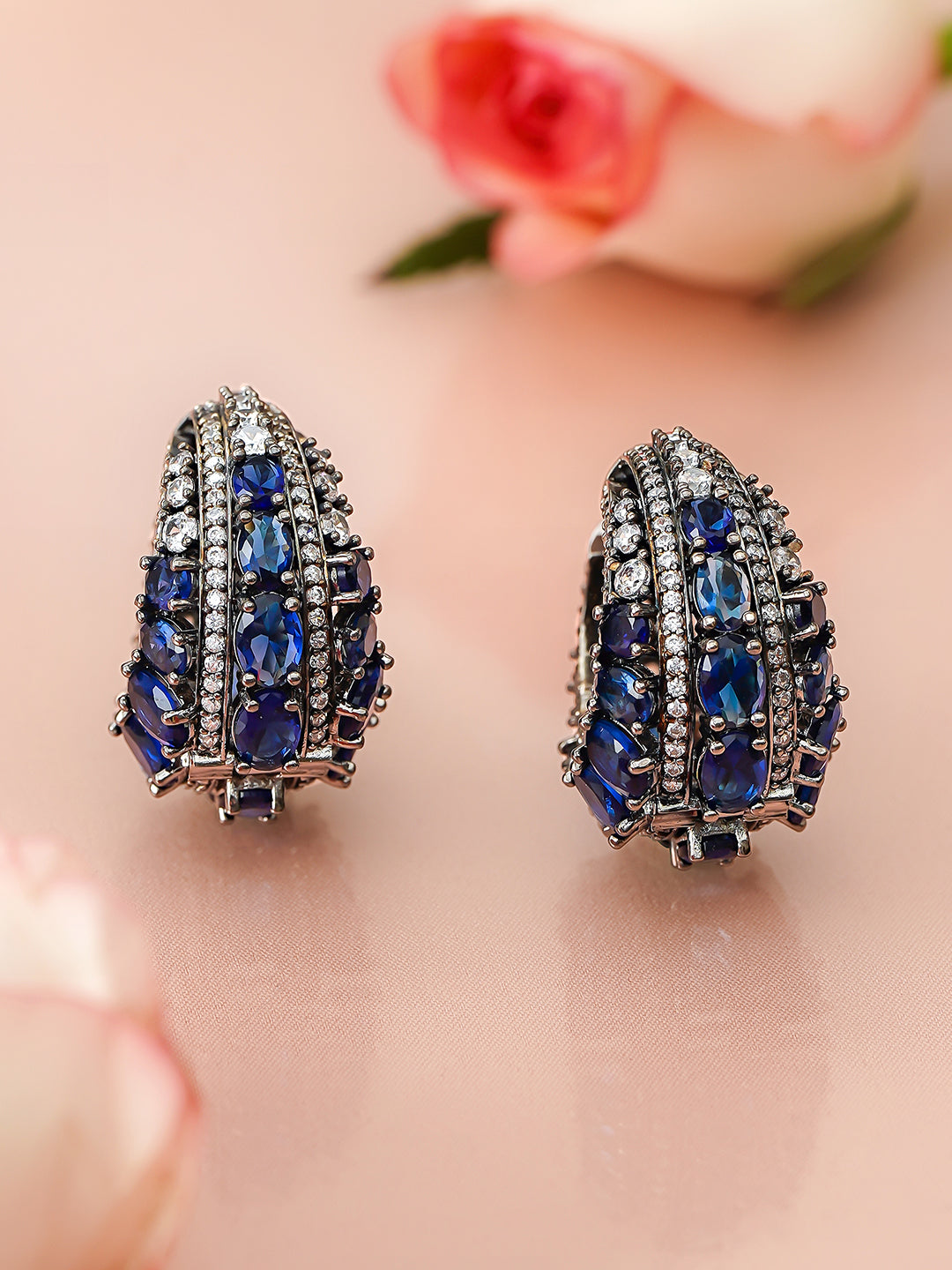 Opulent Blue Gem Statement Earrings フリーサイズ