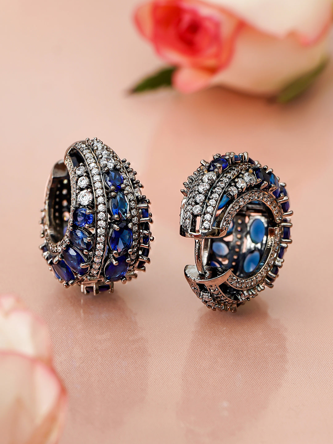 Opulent Blue Gem Statement Earrings フリーサイズ