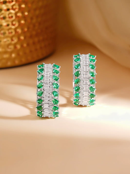 【Rubans】 Rhodium Plated American Diamond Zirconia Green Hoop Earrings｜ロジウムメッキ アメリカンダイヤモンド グリーン フープイヤリング