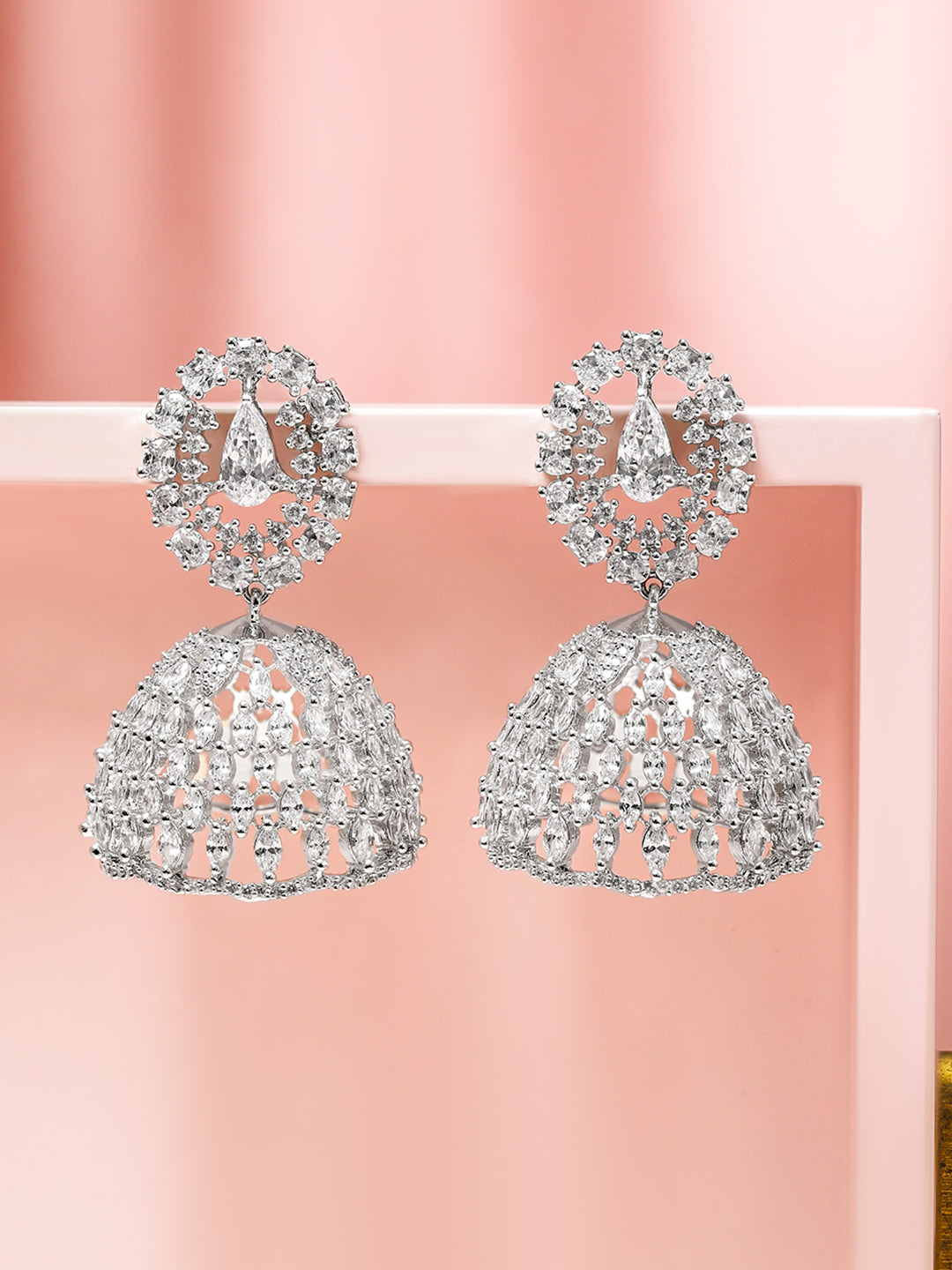 Dance of Sparkle & Tradition American Diamond Zirconia Jhumka Silver