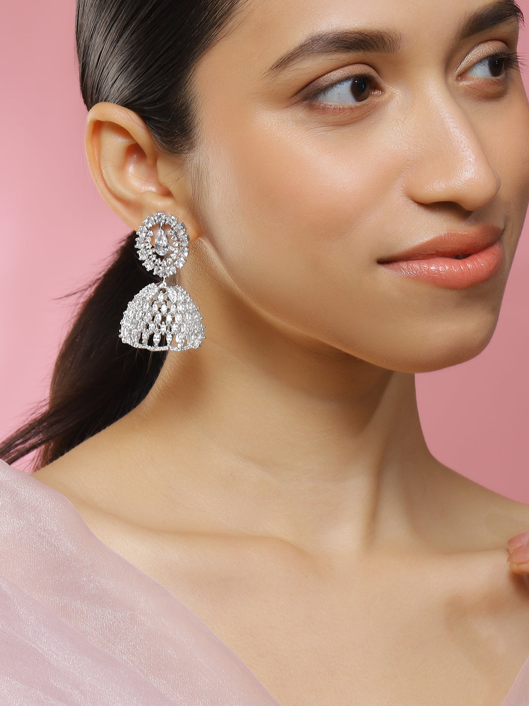 Dance of Sparkle & Tradition American Diamond Zirconia Jhumka Silver