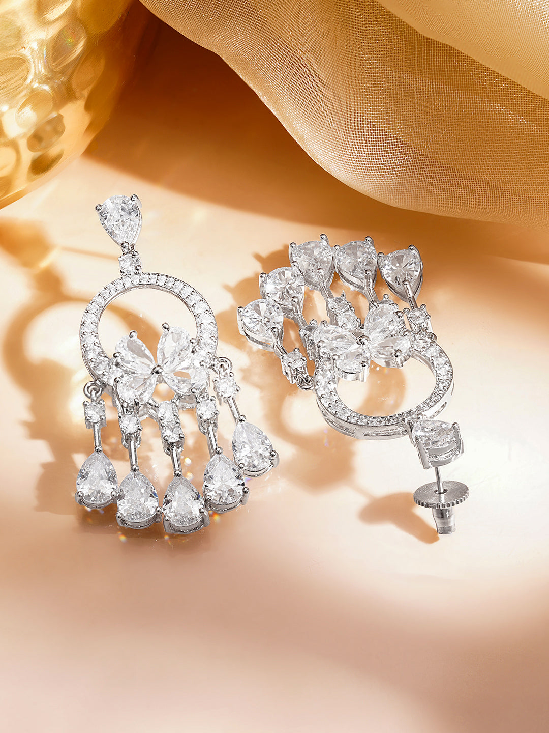 Zirconia Floral Cascade Dangler Earrings フリーサイズ
