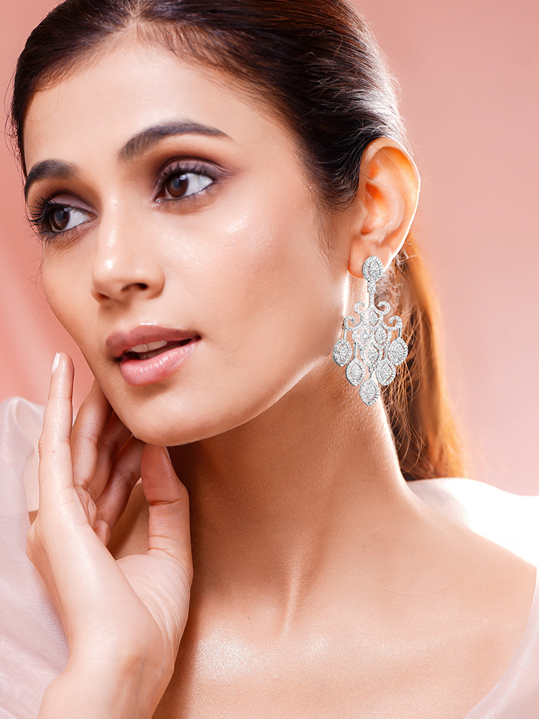 Silver CZ Cascade Chandelier Earrings フリーサイズ