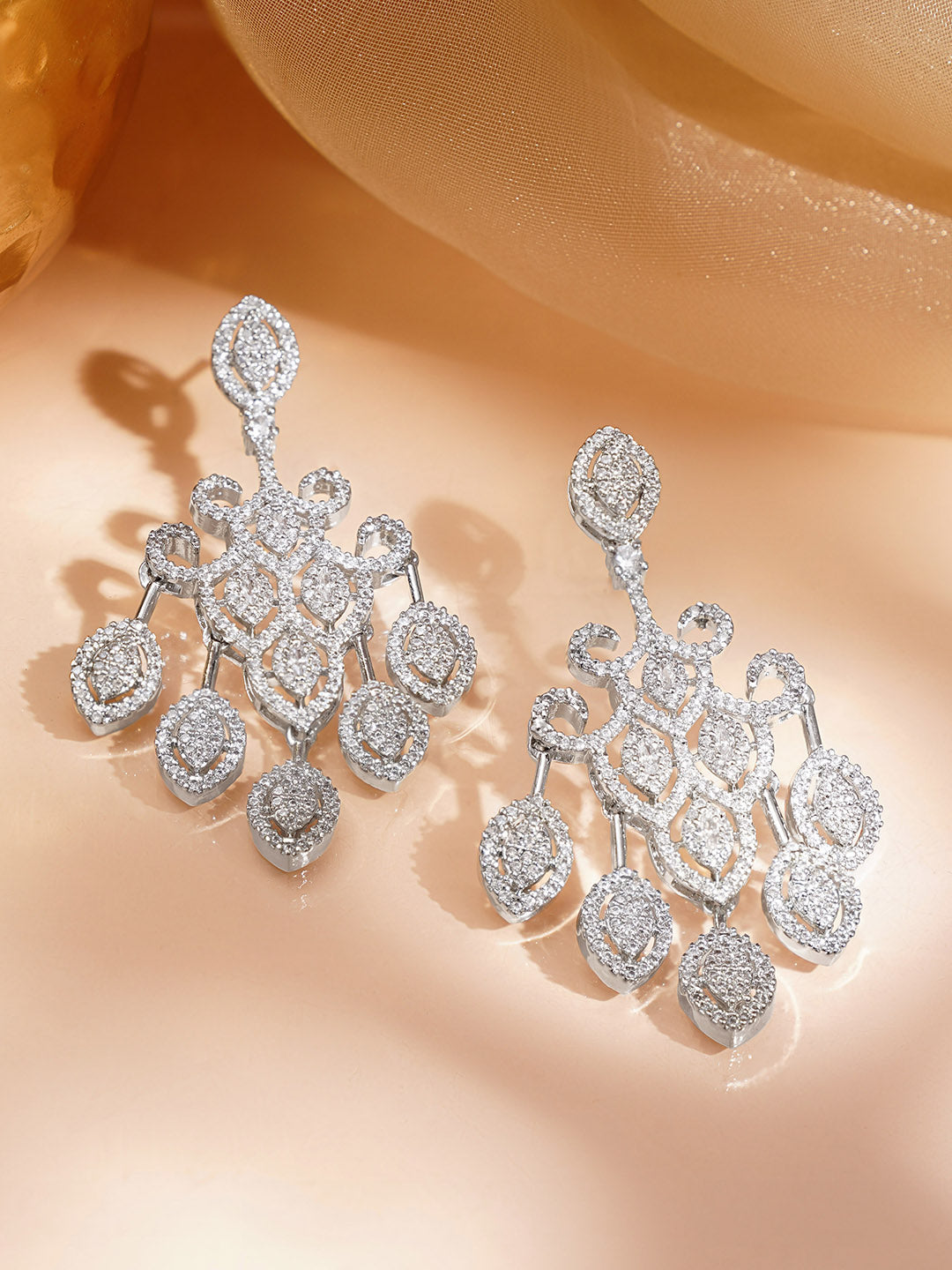Silver CZ Cascade Chandelier Earrings フリーサイズ
