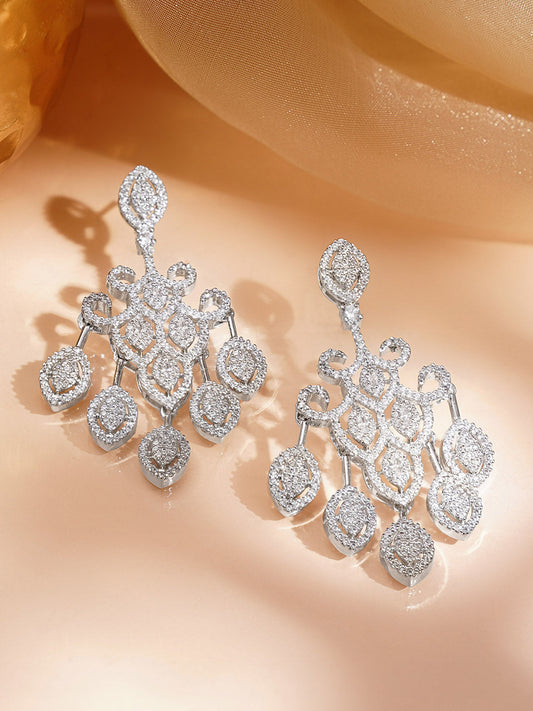 Silver CZ Cascade Chandelier Earrings フリーサイズ