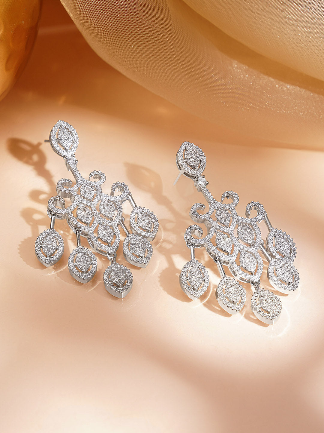 Silver CZ Cascade Chandelier Earrings フリーサイズ