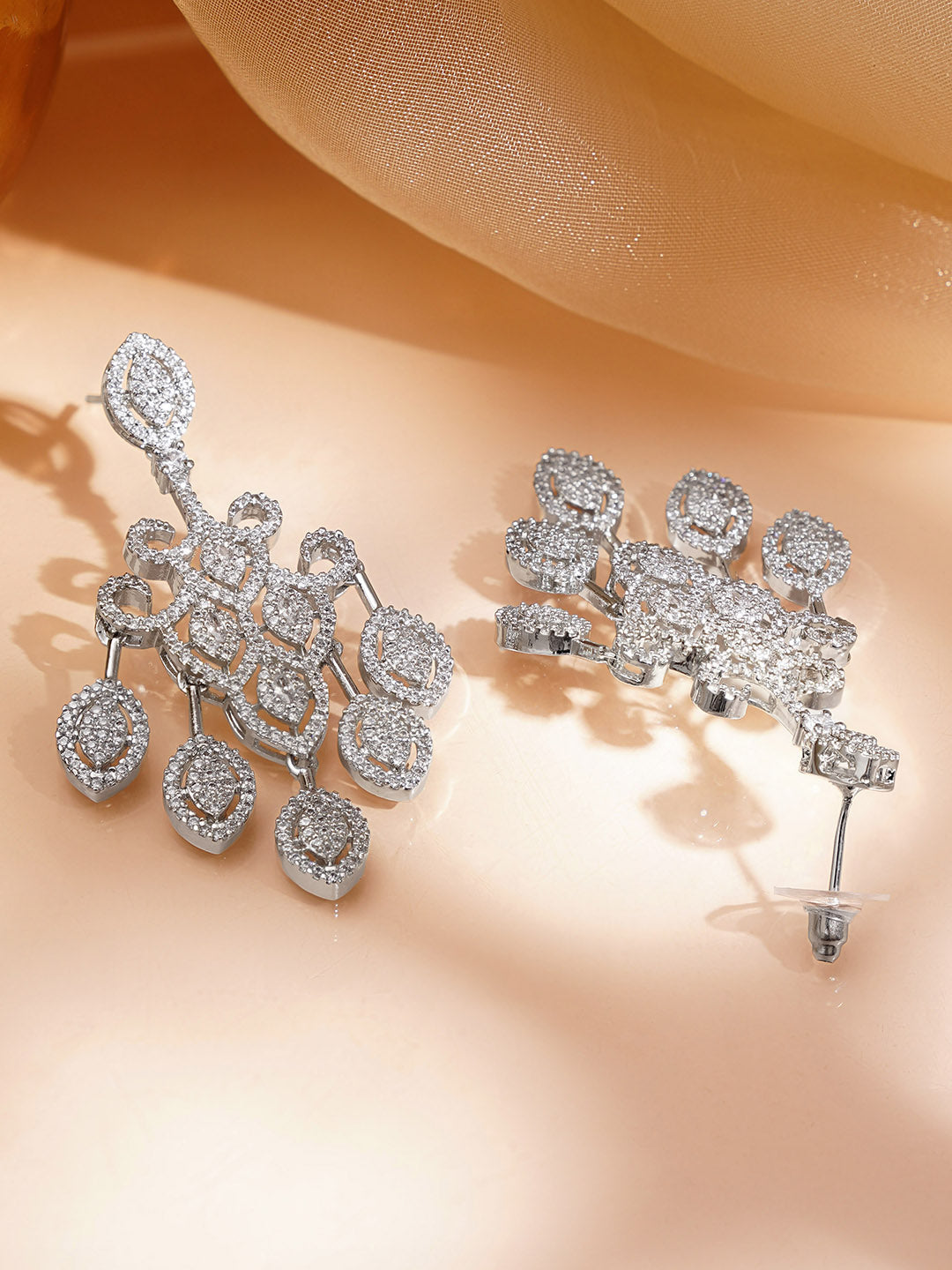 Silver CZ Cascade Chandelier Earrings フリーサイズ