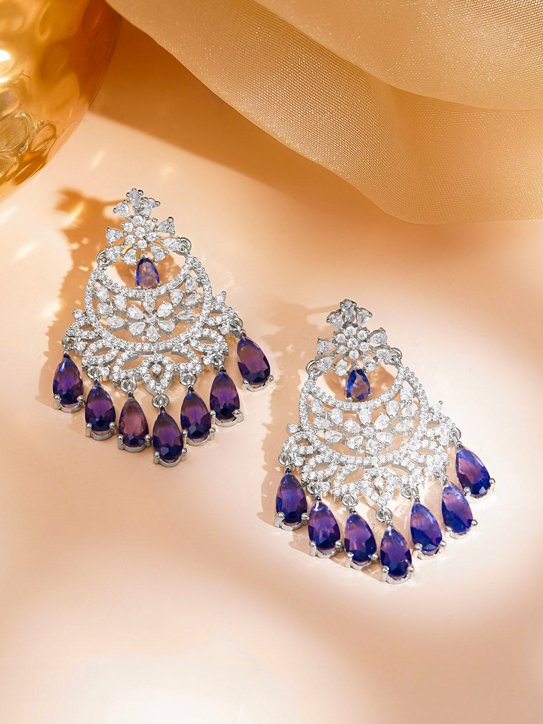 Ethereal Purple Spark Chandelier Earrings Length - 5 cm