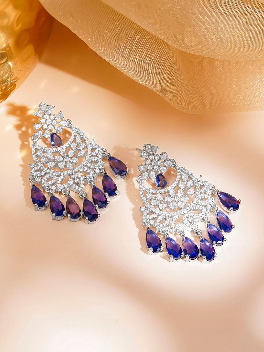 Ethereal Purple Spark Chandelier Earrings Length - 5 cm