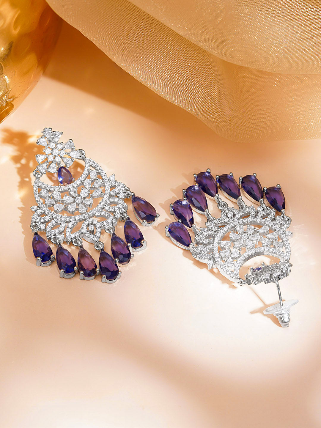 Ethereal Purple Spark Chandelier Earrings Length - 5 cm
