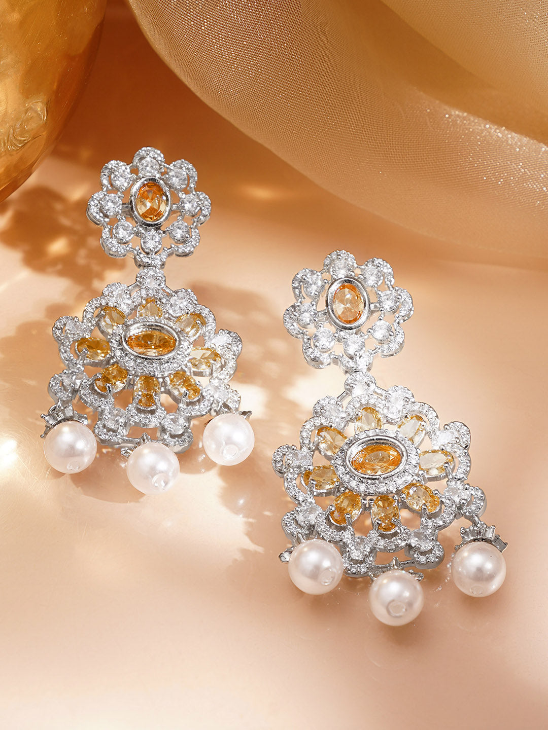 Champagne Bloom Pearl Dangler Earrings Length - 6.2 cm