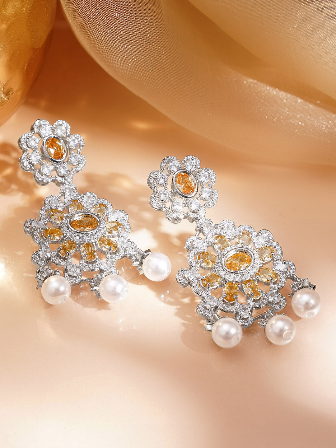 Champagne Bloom Pearl Dangler Earrings Length - 6.2 cm
