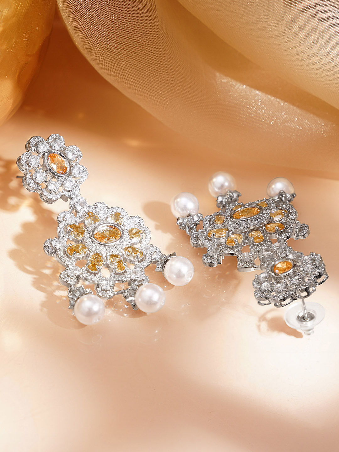 Champagne Bloom Pearl Dangler Earrings Length - 6.2 cm