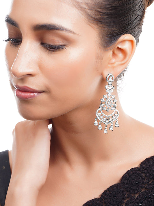 【Rubans】 Rhodium Plated American Diamond Dangler Earrings｜ロジウムメッキ アメリカンダイヤモンド ダングラー イヤリング