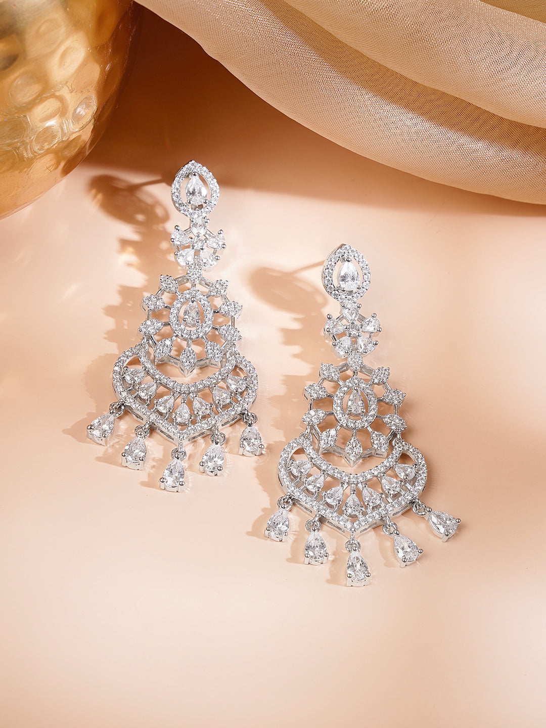 【Rubans】 Rhodium Plated American Diamond Dangler Earrings｜ロジウムメッキ アメリカンダイヤモンド ダングラー イヤリング