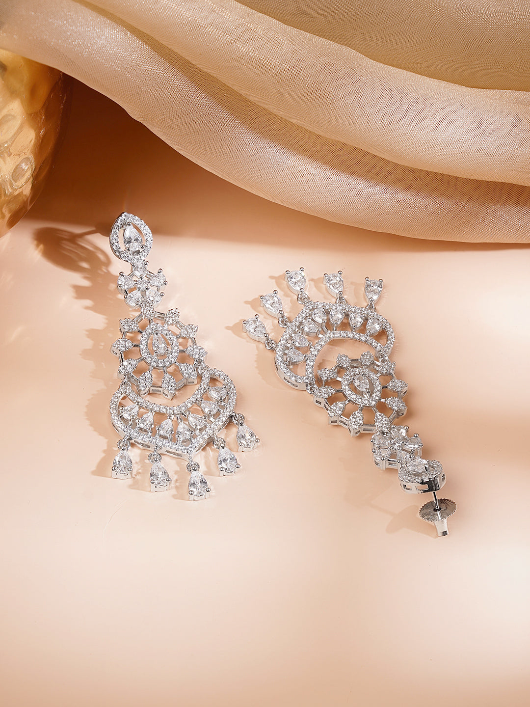 【Rubans】 Rhodium Plated American Diamond Dangler Earrings｜ロジウムメッキ アメリカンダイヤモンド ダングラー イヤリング