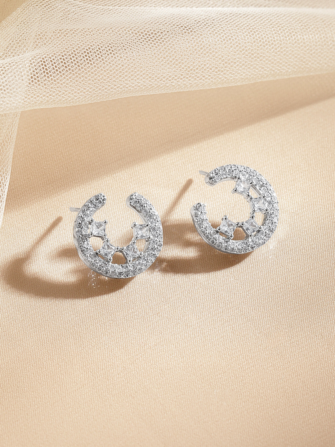 American Diamond Zirconia Stud Huggies フリーサイズ