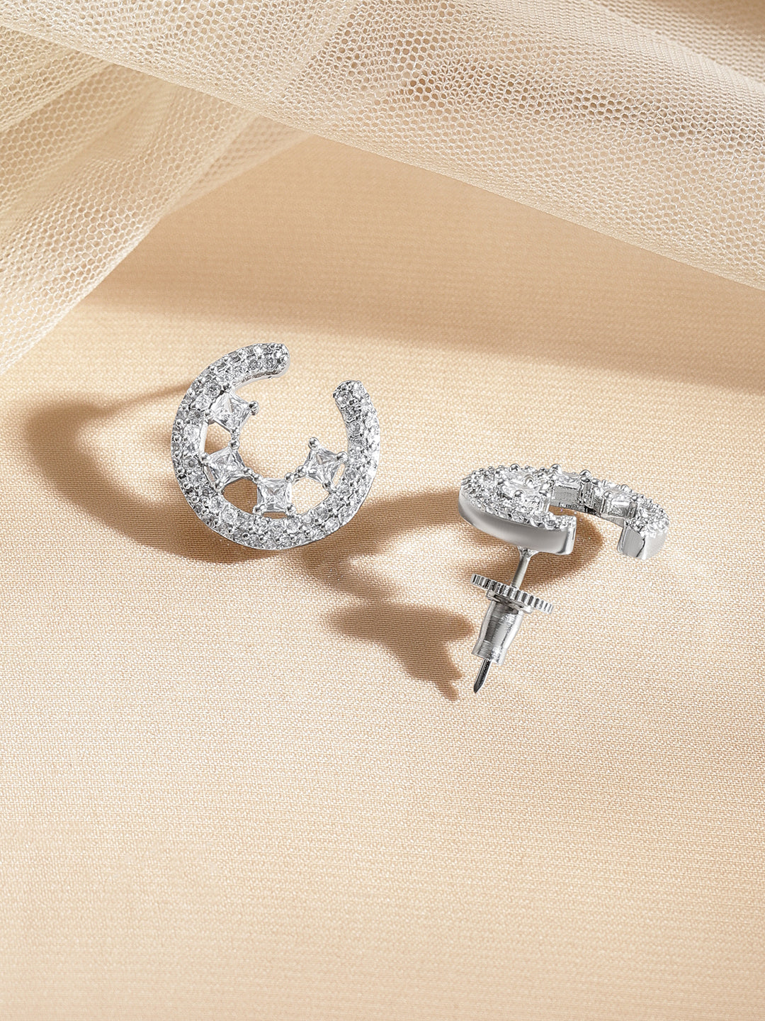 American Diamond Zirconia Stud Huggies フリーサイズ