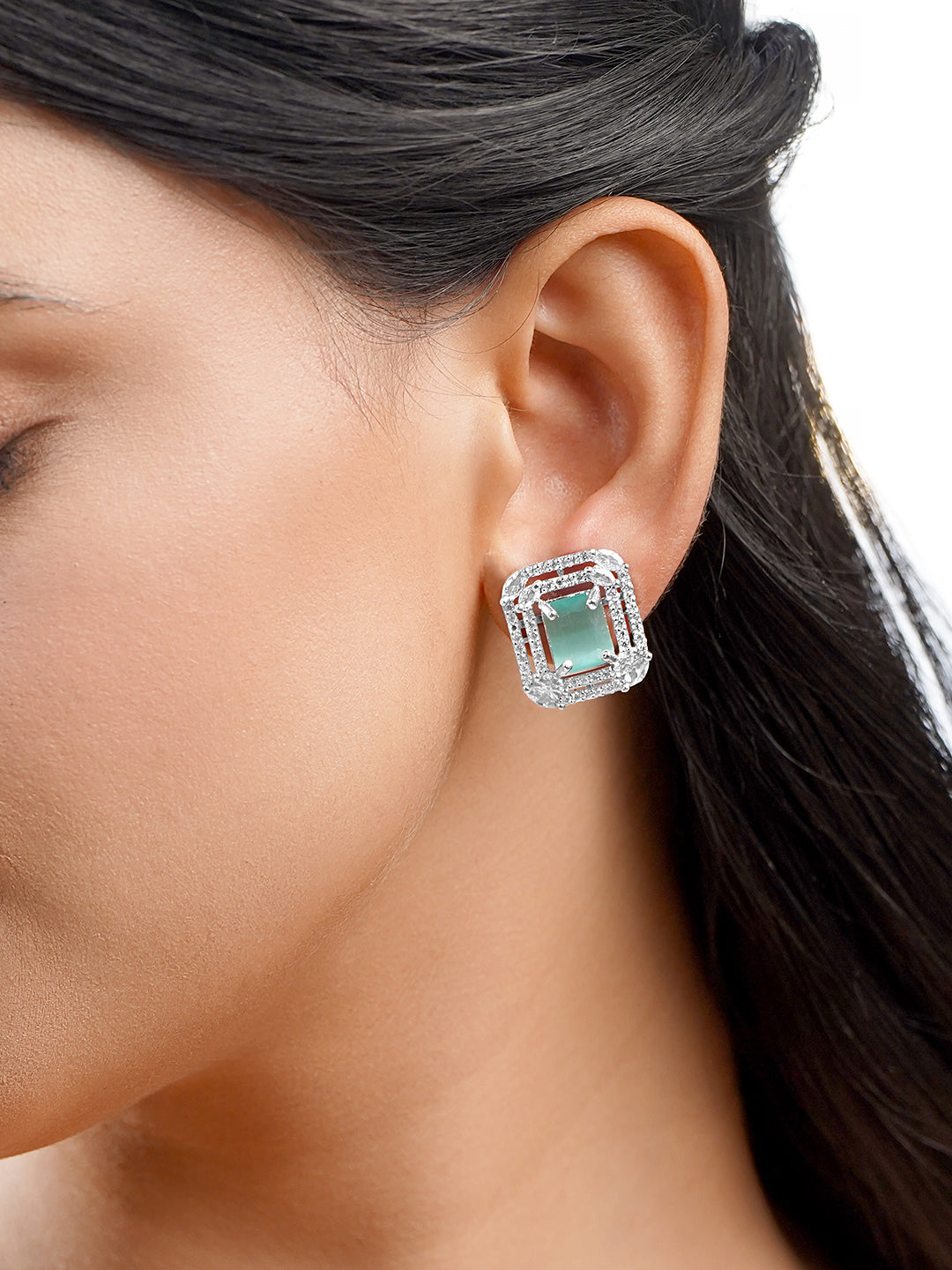 American Diamond Zirconia Mint Green Studs フリーサイズ