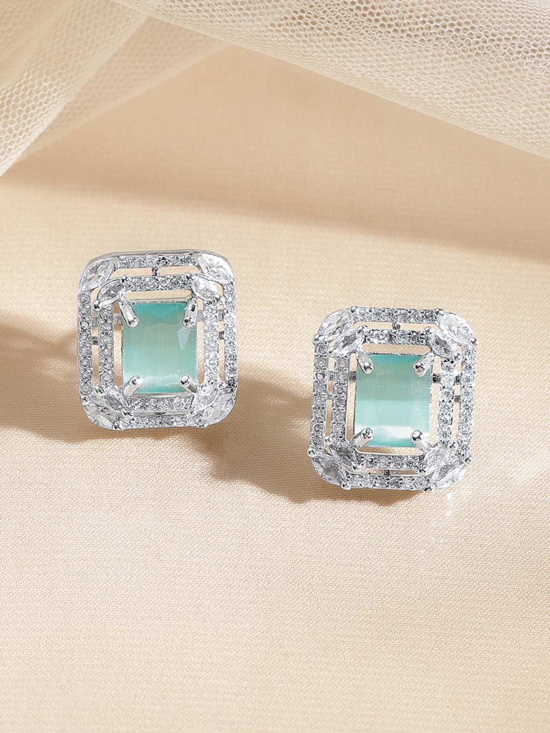 American Diamond Zirconia Mint Green Studs フリーサイズ