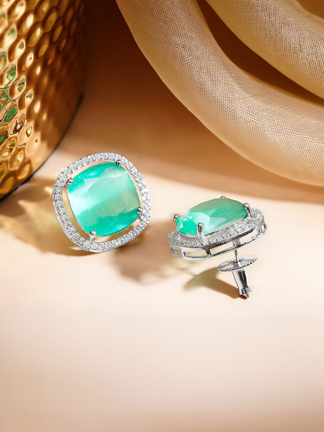 【Rubans】 Rhodium Plated American Diamond Zirconia Emerald Studs｜ロジウムメッキ アメリカンダイヤモンド エメラルドカラー スタッドイヤリング
