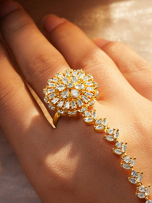 【Rubans】 Celebration Spark 18K Gold-Plated Hathphool Bracelet with Ring｜セレブレーション スパーク 18K ゴールドメッキ ハスプール（リング付きブレスレット）