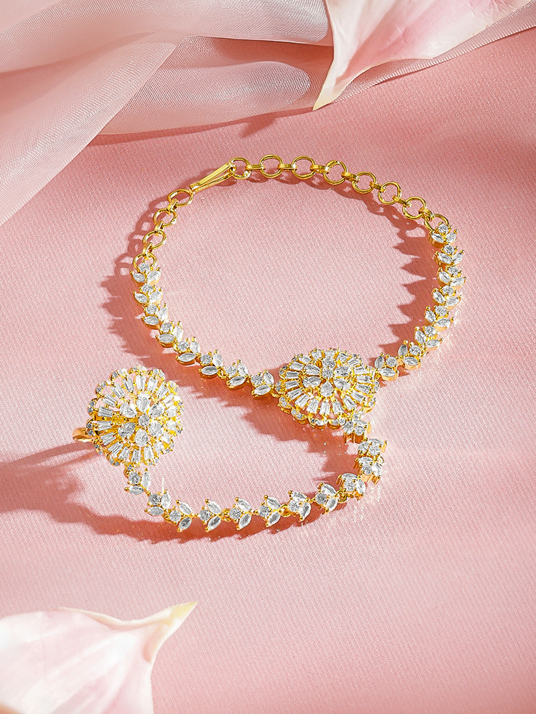 【Rubans】 Celebration Spark 18K Gold-Plated Hathphool Bracelet with Ring｜セレブレーション スパーク 18K ゴールドメッキ ハスプール（リング付きブレスレット）