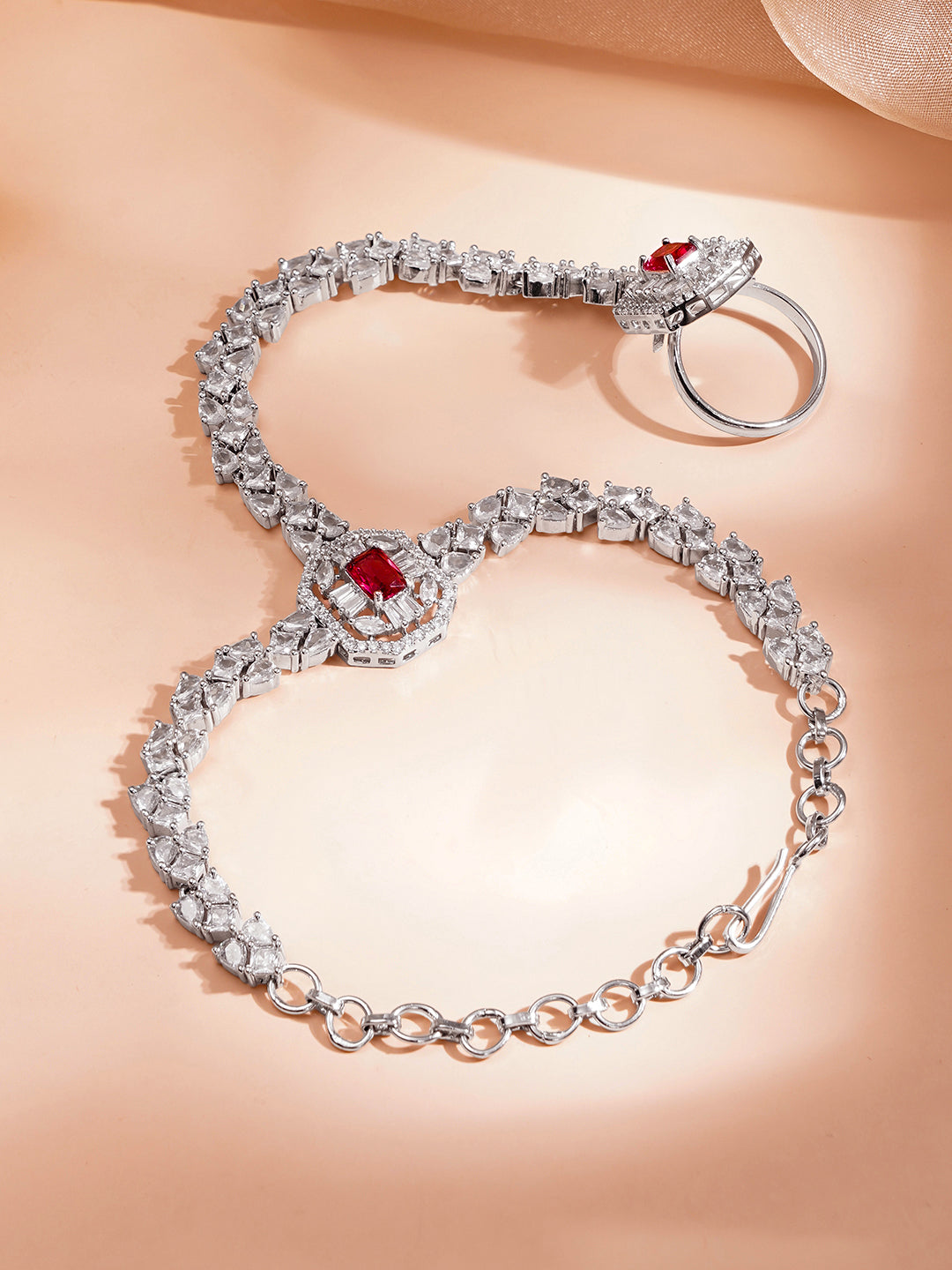 Luxe Silver Ruby Glow Hand Harness Bracelet フリーサイズ