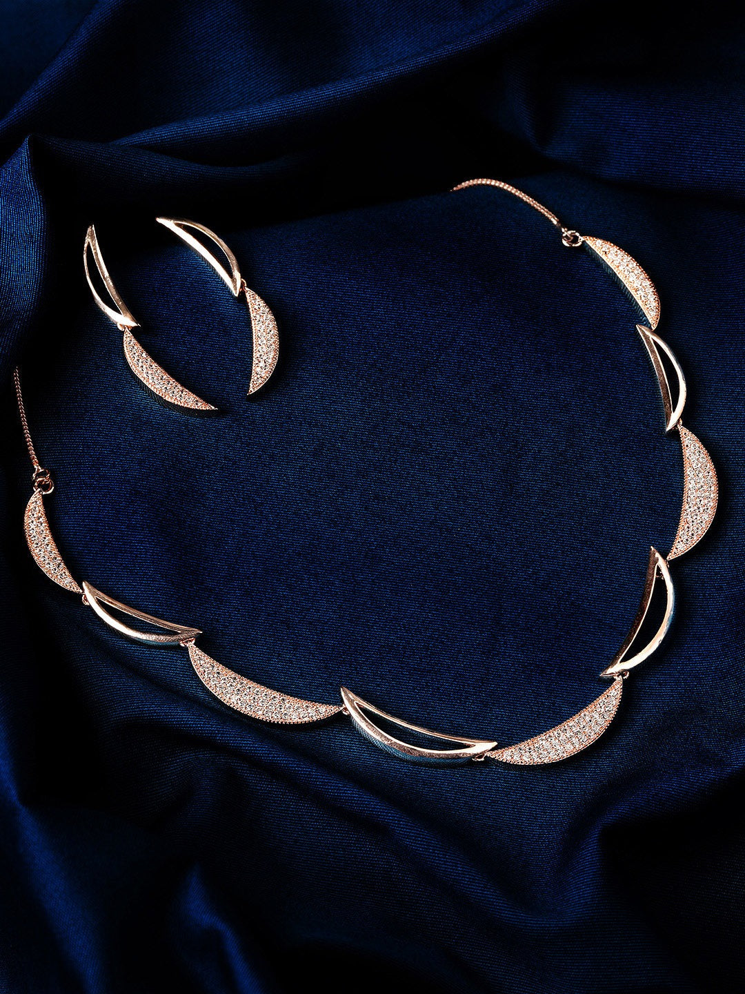 Rubans Rose Gold Plated Zirconia Stone Studded Handcrafted Necklace Set. Rose Gold