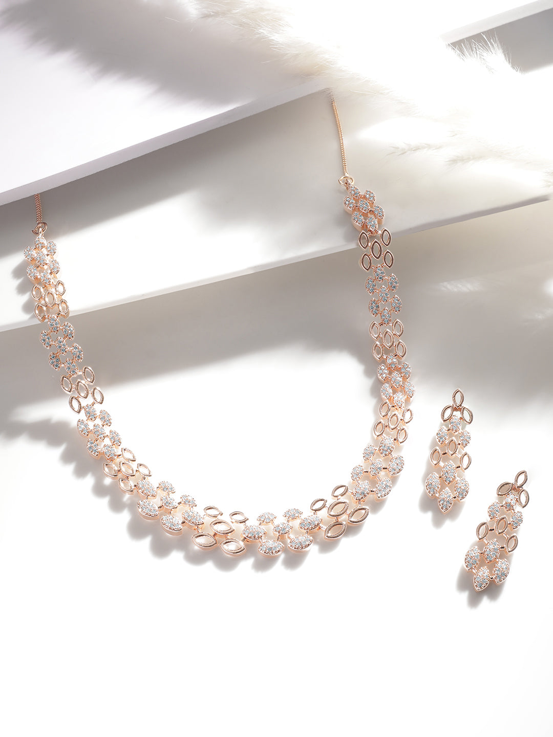 Rubans Rose Gold Plated Zirconia Stone Studded Handcrafted Necklace Set. Rose Gold
