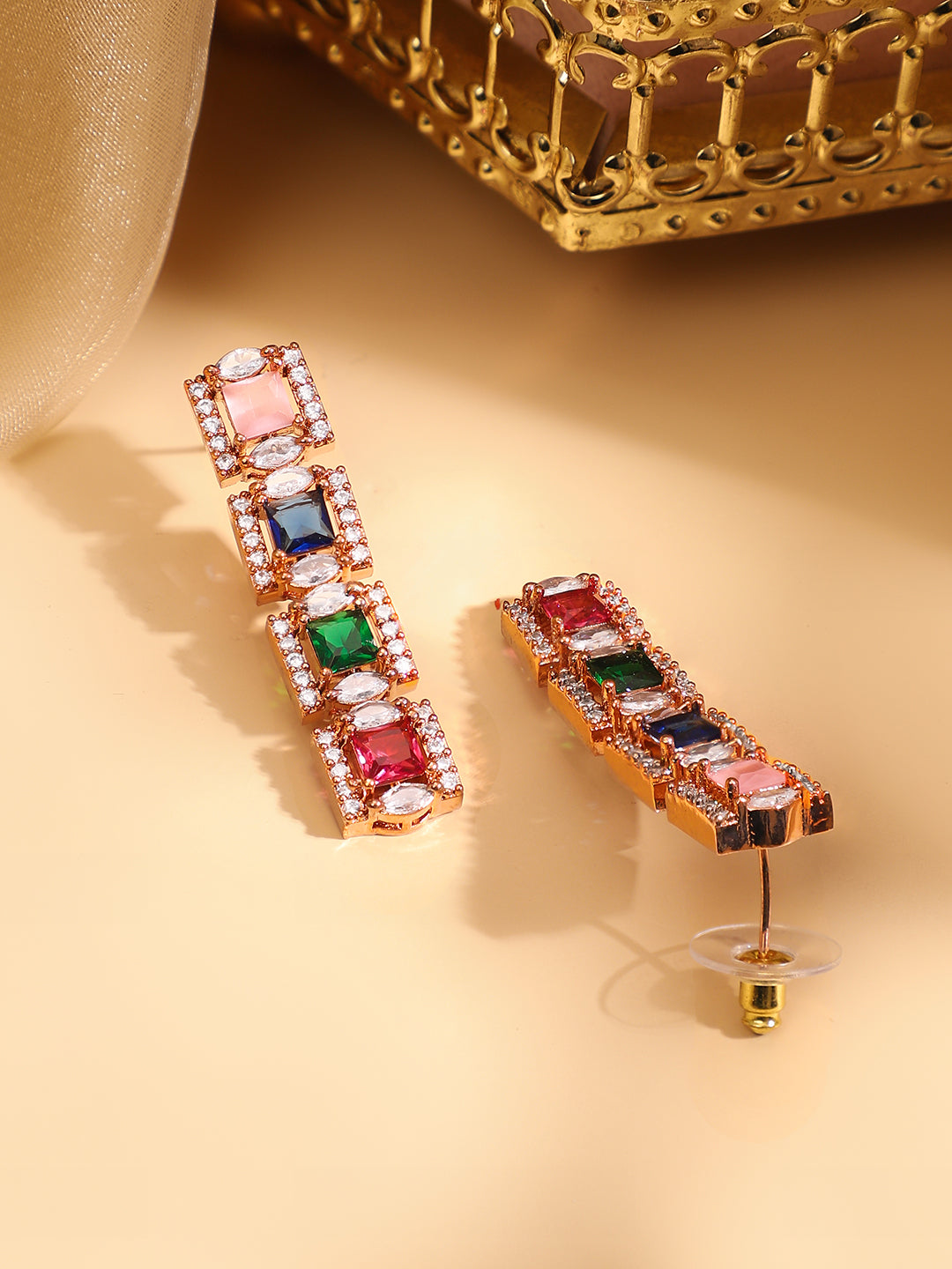 Rubans Rose Gold Plated Multicolour Zirconia Stone Studded Handcrafted Necklace Set. フリーサイズ