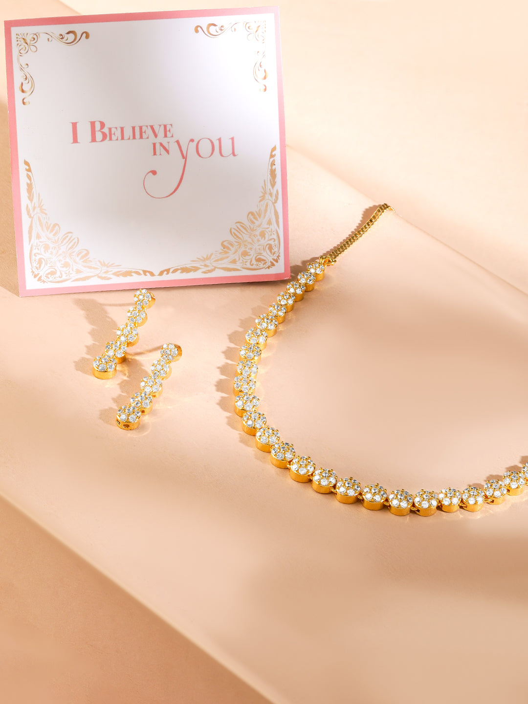 Rubans 22K Gold Polish AD Necklace set. gold