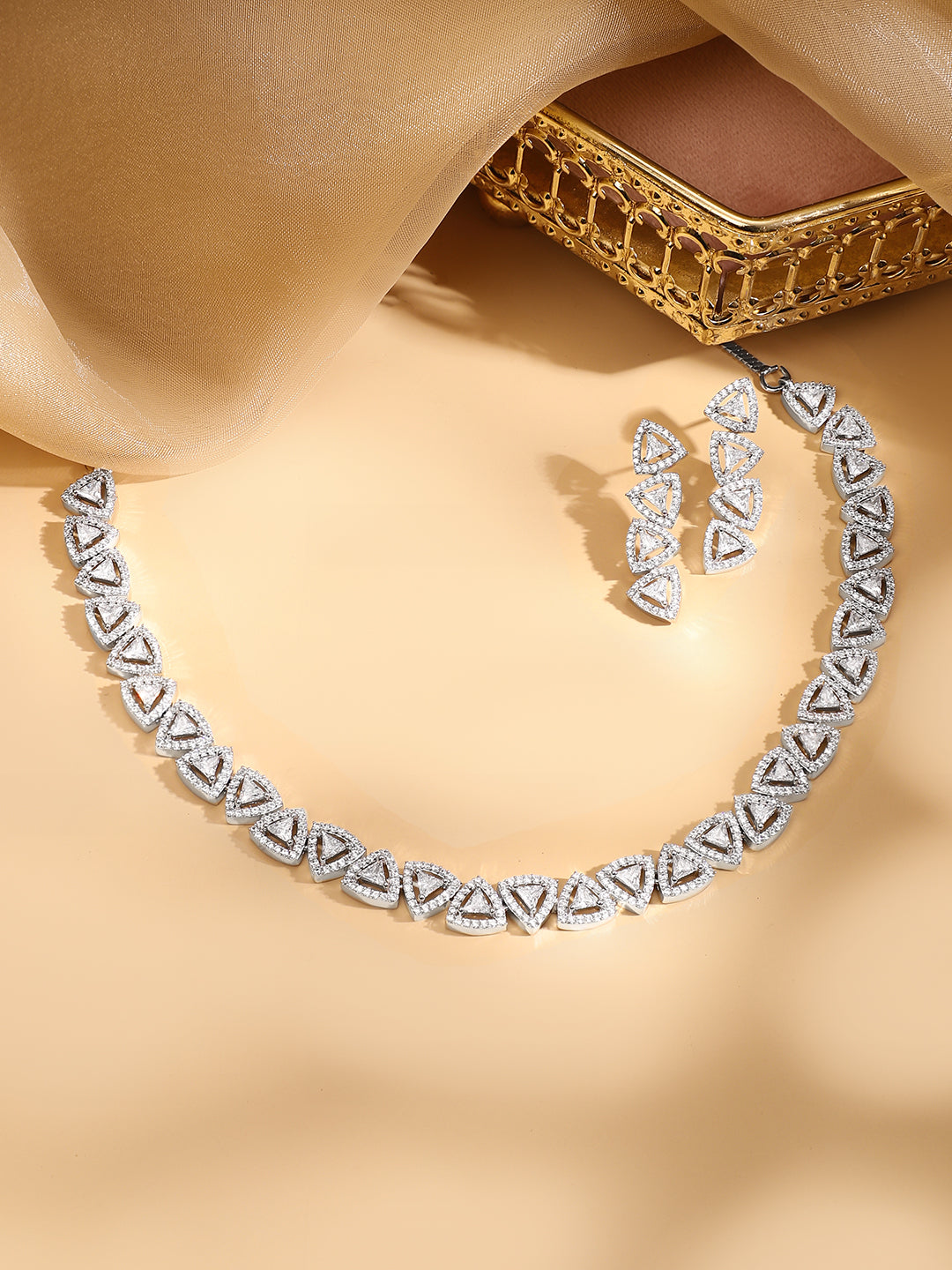 American Diamond Zirconia Geometric Pattern Necklace Set フリーサイズ