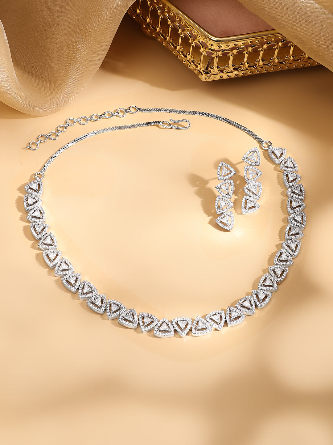 American Diamond Zirconia Geometric Pattern Necklace Set フリーサイズ