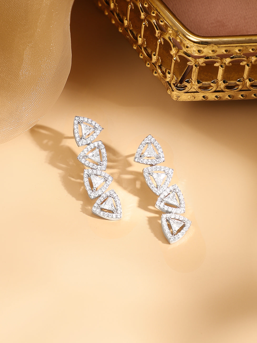 American Diamond Zirconia Geometric Pattern Necklace Set フリーサイズ