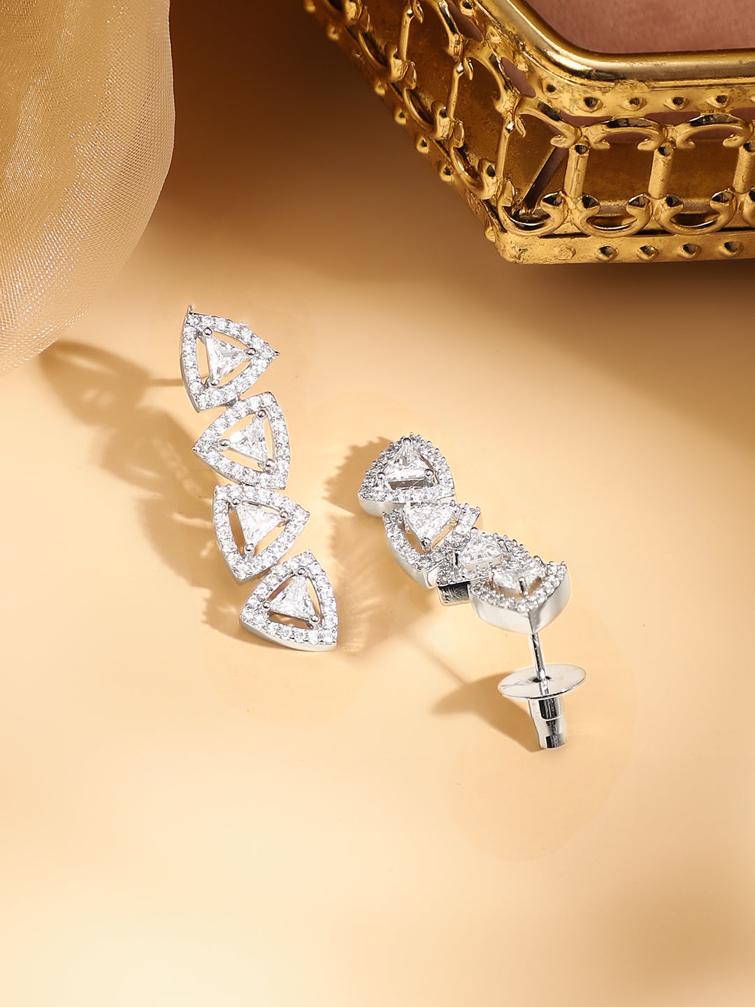 American Diamond Zirconia Geometric Pattern Necklace Set フリーサイズ