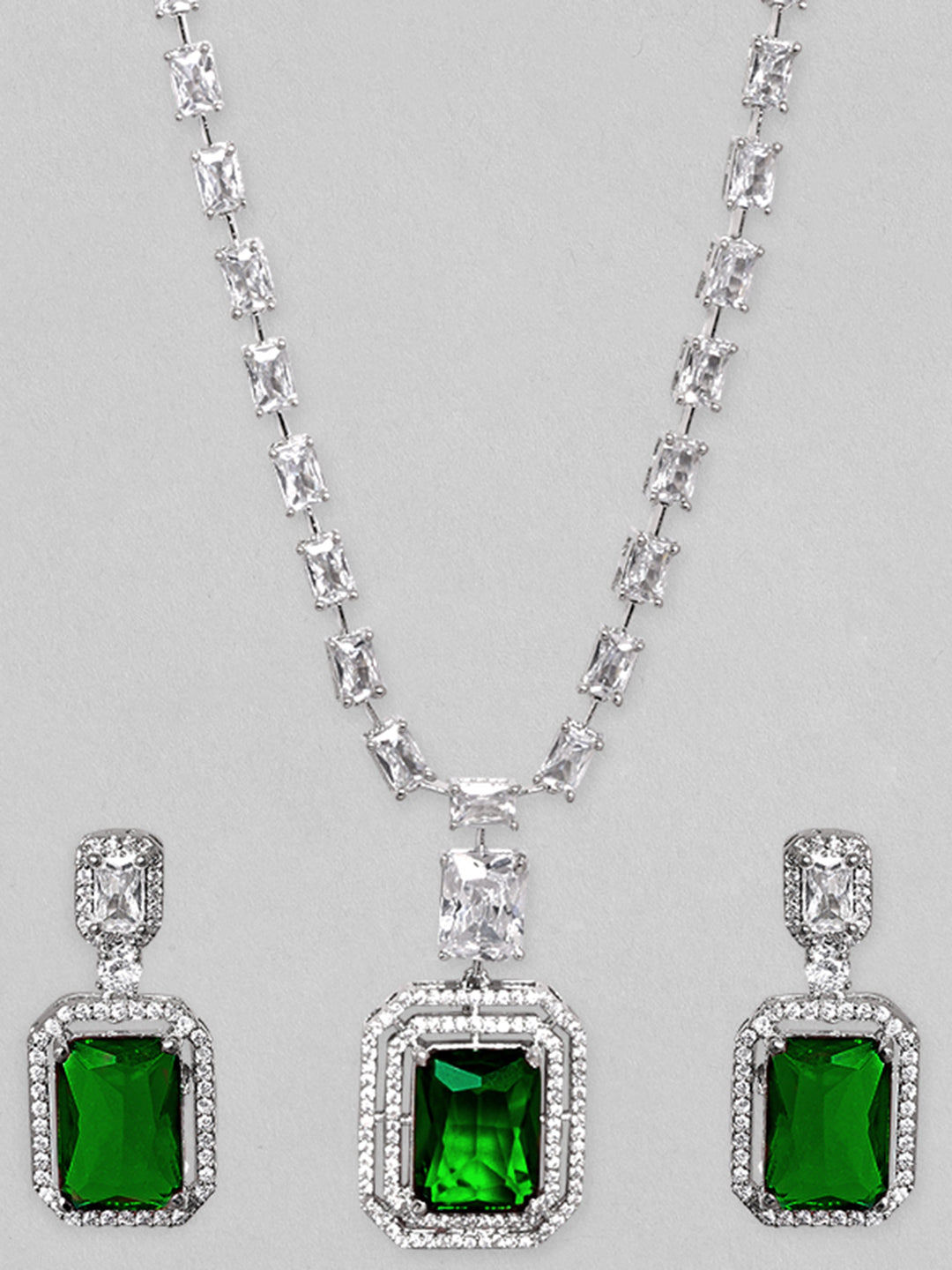 American Diamond Zirconia Cubic Green Necklace Set Green