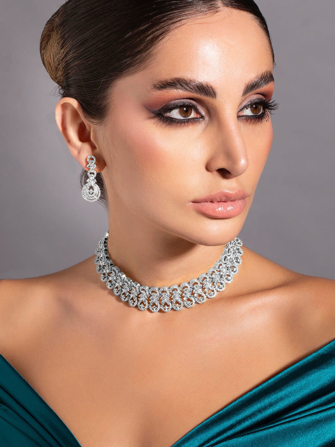 American Diamond Zirconia Choker Set Silver
