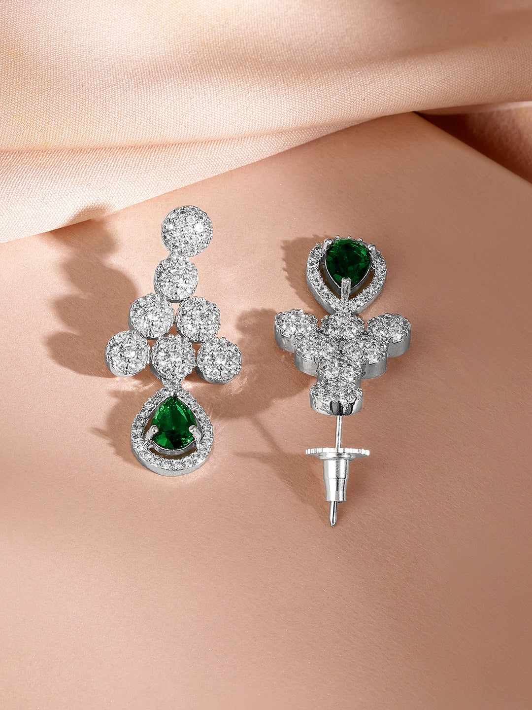 American Diamond Zirconia Green Drop Necklace Set フリーサイズ