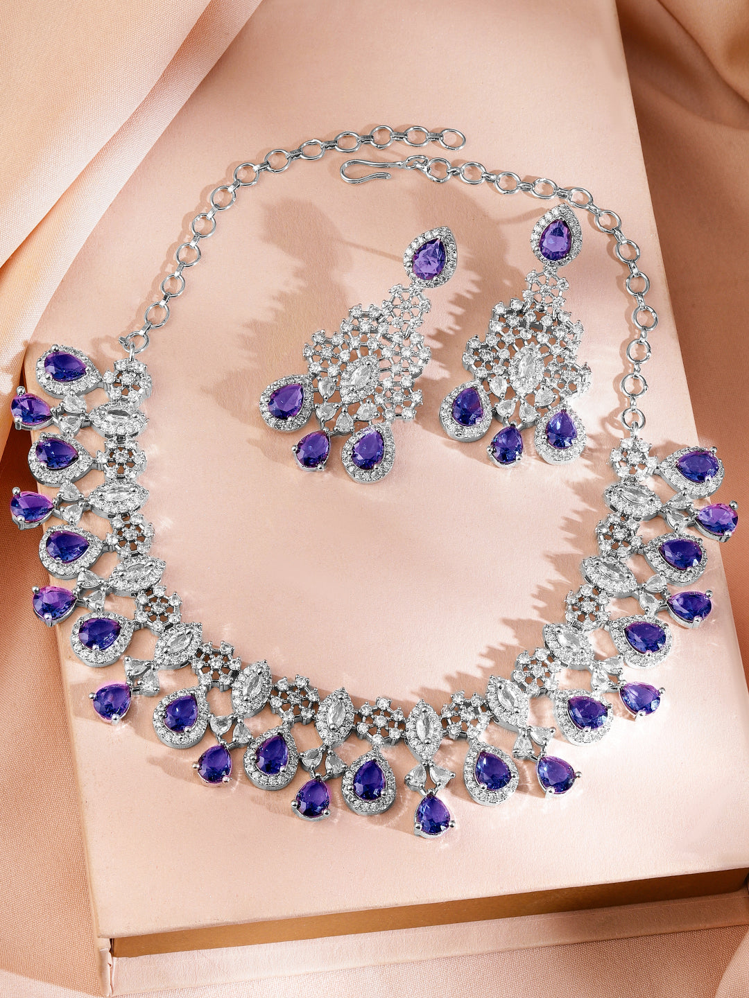 American Diamond Zirconia Blue Necklace Set Blue