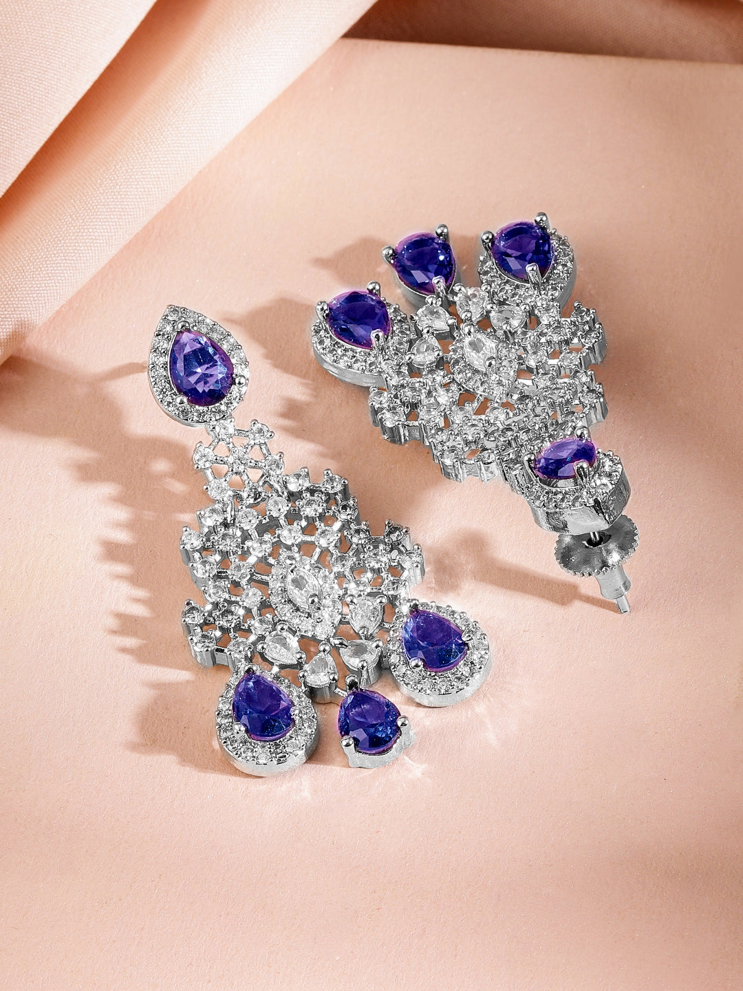 American Diamond Zirconia Blue Necklace Set Blue