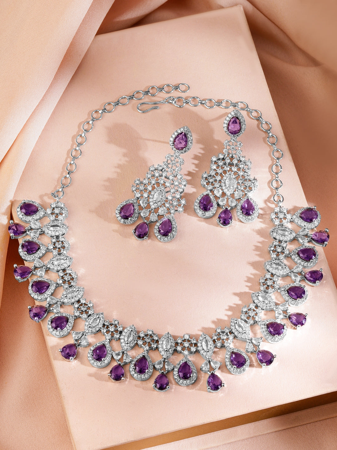 Purple Studded American Diamond Zirconia Necklace Set フリーサイズ