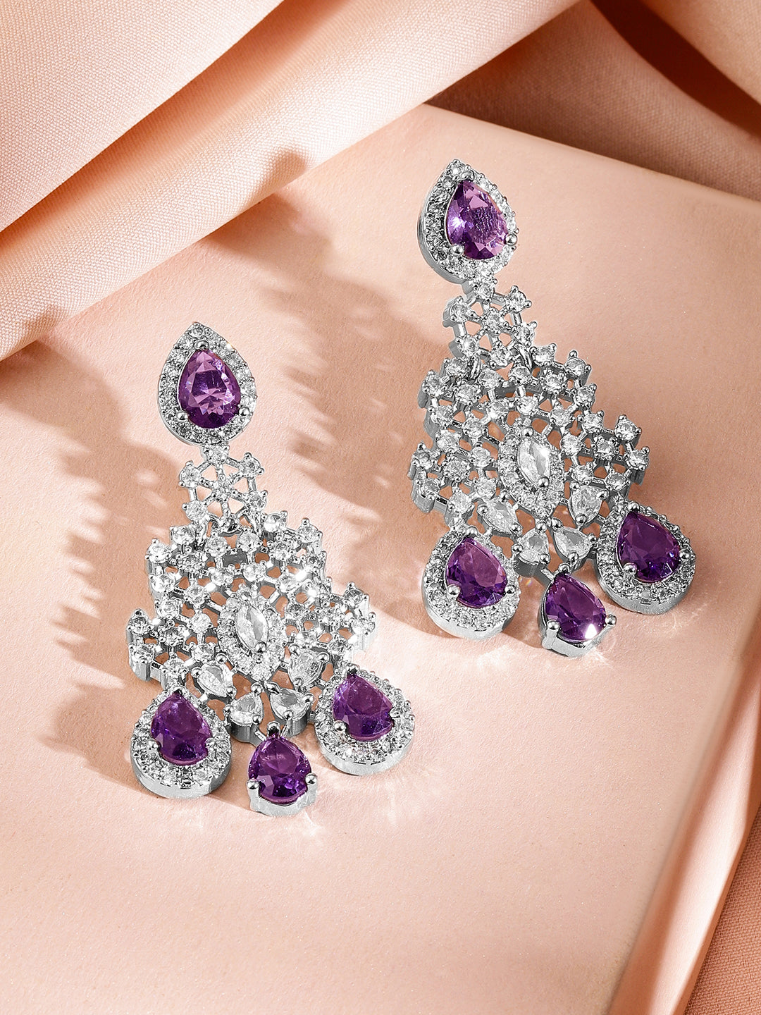 Purple Studded American Diamond Zirconia Necklace Set フリーサイズ